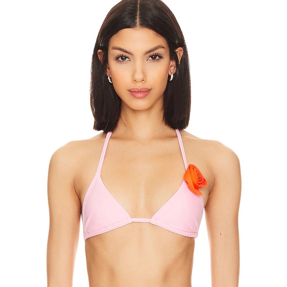 More to Come Lucia Bikini Pink Rosette Swimsuit Sz M includes top and bottom!